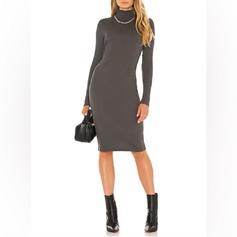 JAMES PERSE Contrast Rib Turtleneck Dress in Asphalt